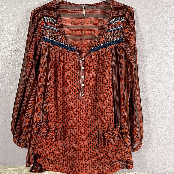 Free people feather in the wind sheer oversize beaded BoHo tunic blouse … - Picture 2 of 11